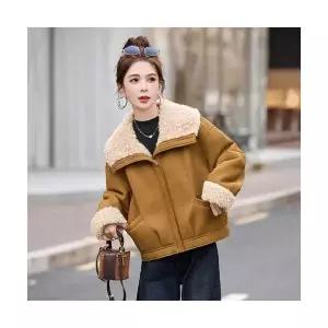 엘럽 여성용 모피 코트 스웨이드라이크빅터틀넥 PU 가죽 숏 겨울 두꺼운 퍼일체자켓 박템4