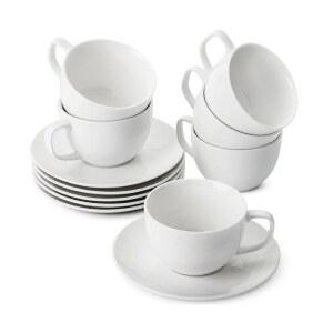 BTaT 도자기 찻잔 및 접시 - 6온스, 6개 세트, 화이트 컵 세트