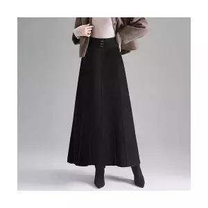 무천도사 여성 여친 치마 정장 모직 체크 니트 스커트 밴딩 A라인 겨울 롱 KKE4