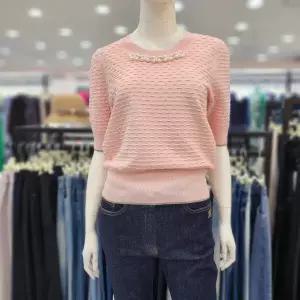 조이너스 여성브랜드 24신상 라운드 니트 스판 여름 반팔 티셔츠JEU6WSL410US 999954