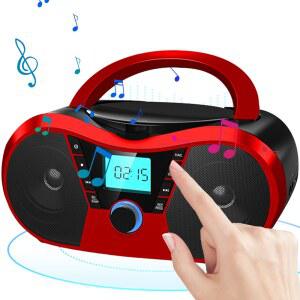 시디플레이어 휴대용 스테레오 CD 플레이어 붐박스 보조 입력 및 헤드폰 잭 백라이트 LCD 디스플레이 스테레오 사운드 스피커 3 5mm