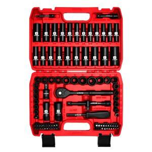 LLNDEI 3 / 8 u201DD 드라이브 임팩트 소켓 세트, 표준 SAE(5 16 ~ 4 인치) 미터 크기(8-22 mm), 95 피스, CR-V 스틸 딥 앤 쉘로우 키트, 어댑터, 래칫 핸들, 드라이버 비트 스파크 플러그 소켓, 6 포인트