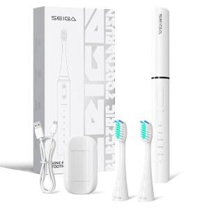 SEIGA 소닉 전동 칫솔, 5가지 청소 모드 및 3가지 강도, 브러시 헤드 2개가 있는 충전식 스마트 칫솔, 내장 2분 스마트 타이머, IPX7 방수, 60일 동안 한 번 충전
