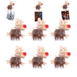 VOSAREA 6pcs 크리스마스 우드 사진 클립 미니 장식 빈티지 빨래집게 엘크 조각 파티용 페그는 홈스쿨 아트 공예 장식을 선호합니다