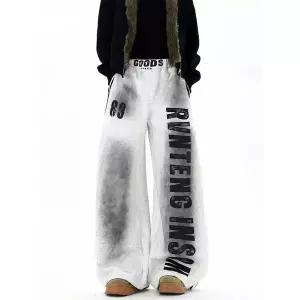 배기팬츠 남성 배기 바지 레터링 빈티지 순면 맨투맨 겨울 커브 와이드 캐주얼 admr4