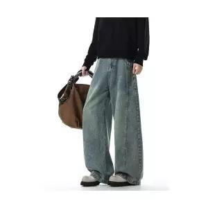 남성용 배기핏 바지 빈티지 워싱 청 겨울 와이드 슬랙스 CH4