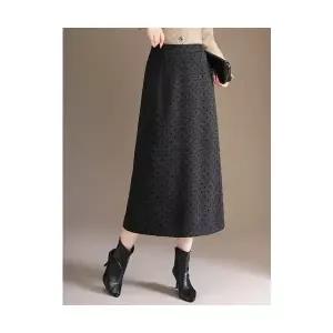 여성 H라인 스커트 도트 오피스룩 일자 트임 힙색 원턱 겨울 슬림핏 롱 DUCHI4