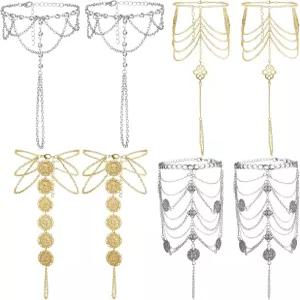 톤디아모 4켤레 여성 맨발 샌들 여름 발 보석 비치 태슬스 발찌 체인 팔찌 웨딩 멀티 보호 코인 악세사리