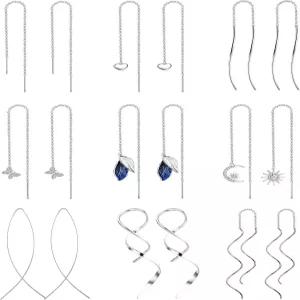 ORAZIO 9쌍 여성 스테인리스 스틸 체인 태슬 귀걸이 경량 더블 트위스트 웨이브 하트 달잎 스레드 드롭