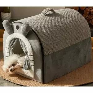 따뜻한 강아지 고양이 텐트 겨울 보온 숨숨집 담요 중형 그레이 수면 베개 소형