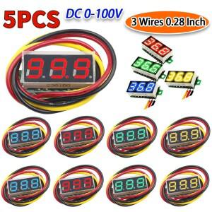 5피스 0.28 인치 3 선 디지털 전압계 DC 0-100V 테스터 미니 소형 미터 12V 볼트 감지기