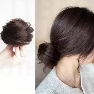 여성 인모 당고 헤어피스 똥모리 가발 다크브라운 (WFK9AIG)