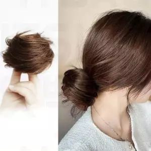 여성 인모 당고 헤어피스 똥모리 가발 라이트브라운 (WFK9AIF)