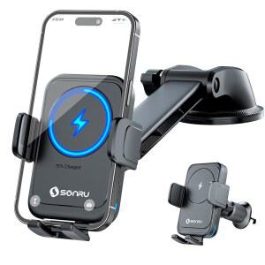 SONRU 2025 스마트 클램핑 홀더 자동 충전기 앞유리와 대시보드 자동차 호환되는 휴대폰 통풍구 호환 견고성 15W MAGSAFE와 가능 무선 뛰어난