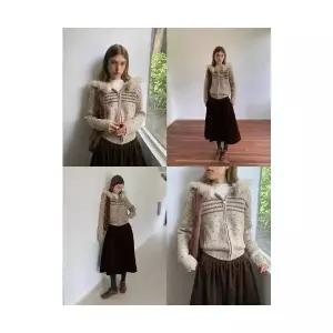 엘럽 여성용 후드 가디건 페어아일 퍼 집업 니트 가을 겨울 빈티지 블레이저 박템4