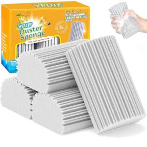[포르르] yfuif 4팩 댐프 클린 더스터 스펀지, 가정 청소용 매직 스펀지 지우개, 재사용 가능한 청소 용품, 주방용품, 접시, 블라인드, 유리, 베이스보드, 창문 트랙 홈 및 수도꼭지