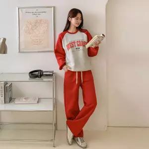 여성 기모 나그랑 맨투맨 일자바지 트레이닝 세트 11PST0466 빅사이즈 루즈핏 오버핏 겨울