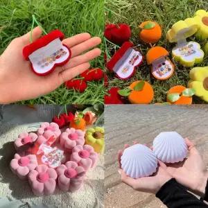 체리 귤 해바라기 조개 피어싱 반지 벨벳 케이스 귀여운 소품