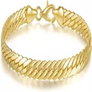 멜라이프 14K 여성 금도금 팔찌 남성 밀도 높은 쿠바 체인 대담한 비타란 선물 (6.5 7 7.5 8 9인치)