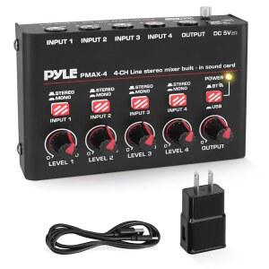 파일 4채널 무선 블루투스 5.0 라인 믹서 - USB 오디오 인터페이스 4개의 모노/스테레오 입력 초저소음 하이 헤드룸 내장 USB-C 사운드 카드 컴팩트 메탈 섀시 PMAX4