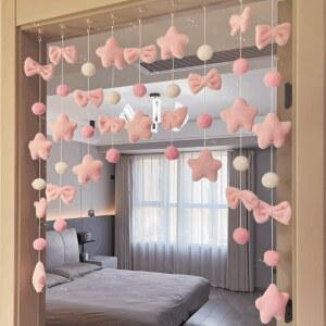 문 침대 장식 아치형 오각별 리본 모빌 방문 핑크플래닛-자체접착 아이방 인형 별 수동 보라