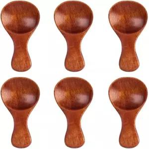 6개 미니 나무 숟가락 세트 티스푼 3.2인치 갈색 차 목욕용 소금 커피 설탕 잼 겨자 양념