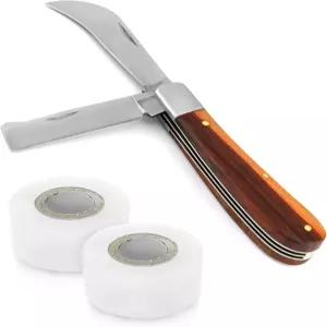 정원용 칼 접목 유연한 키트 새싹 가지치기용 이중 칼날 꽃과수용 식물 수리 테이프 2개 포함 QWORK