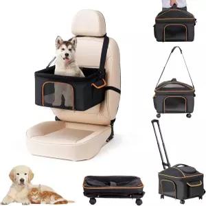 작은 개 고양이를 위한 노볼라브 애완동물 캐리어 바퀴가 달린 부드러운 측면 롤링 상자 고양이 여행 가방