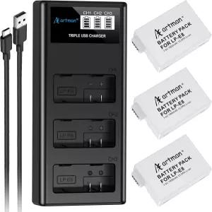 캐논 EOS 레벨 T2i T3i T4i T5i 550D 600D 650D 700D 키스 X4 X6 X7i LC-E8E 디지털 카메라용 아트맨 3팩