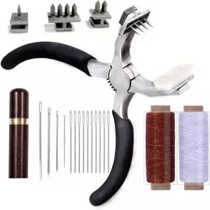 스티칭 홀 펀치 부투즈 가죽 바늘이 달린 4mm 무성 마름모 핸드 플라이어 나무 바늘 케이스 벨트용 왁스 실