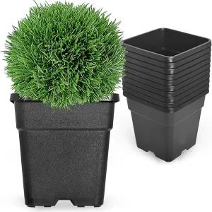 레인맨 S 10팩 1갤런 정사각형 화분 묘목 용기 사출 성형 플라스틱 실내 야외 채소 다육식물 검은색 정원