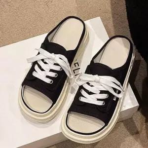 여성 뮬 스니커즈 통기성 앞 뒤 트임 단화 슬립온