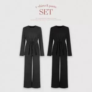 [핫핑](센텀시티점)[니트지+기모안감] 네즈니 니트지 스트링 긴팔티셔츠+와이드 밴딩팬츠set P000CRMT