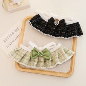 강아지 스카프 고양이 케이프 하트 프릴 레이스 장식 턱받이 소품 체크 목걸이 리본