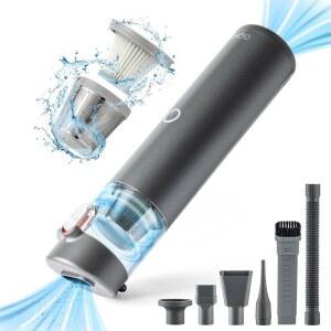 GQIRIL 미니 자동차 진공청소기 무선, 4-in-1 소형 휴대용 핸드헬드 진공청소기, 가정용 에어 더스터 송풍기 핸드 펌프, 책상 컴퓨터 키보드 사무실 반려동물을 위한 충전식 10000PA 흡입 홀드 클리너