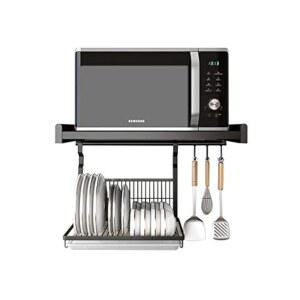 CGKs6anmU 전자레인지 랙 조합, 벽걸이 선반, 알루미늄 주방 카운터 선반 및 접이식 식기 그릇 건조 랙이 있는 정리함, 66파운드 무게 블랙