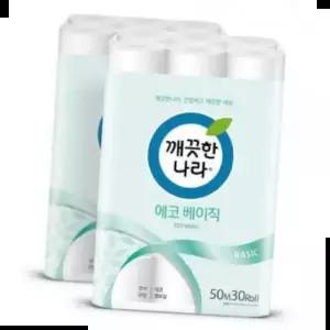 프리미엄 깨끗한나라 화장지 에코베이직 2겹 30롤 x 50m 2팩