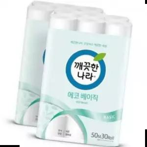 프리미엄 깨끗한나라 화장지 에코베이직 2겹 30롤 x 50m 2팩