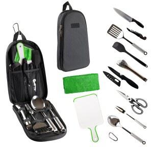 Life2Go 12 캠프 조리기구 세트 및 야외 주방용품 키트 캠핑 하이킹 여행용 휴대용 컴팩트 케이스 바비큐