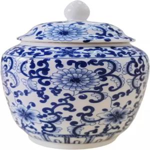 커피 바 주방 카운터 장식 설탕 디스펜서 및 홀더용 뚜껑이 있는 스마트 그릇 작은 빈티지 청백자 세라믹