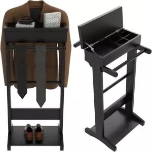 GLSCASA 나무 발렛 스탠드 신발 선반 코트 걸이 및 모자 선반이 있는 옷 보관 정리함이 남성 진열대 프리