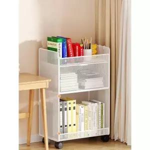 책상밑 수납선반 사무실 이동식 트롤리 책장 책꽂이 화이트 3단 메쉬 바퀴 포함 중간 서랍형