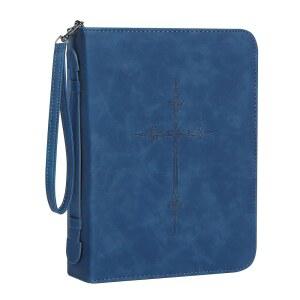 남성용 WOBAGMEN 성경 커버 케이스, PU 가죽, 지퍼 잠금, 크로스 패턴, 다크 브라운, M 사이즈, 손잡이가 있는 성경책 커버, 가방, 기독교 선물