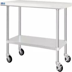 휠이 있는 하두라 스테인리스 스틸 테이블 24 x 48 인치 주방 준비 헤비 듀티 작업대 알루미늄 코너 언더