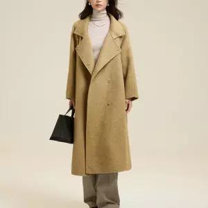 블랙팬서 여성코트 100 면양모 리버시블 코트 겨울 허리끈 하이넥 무릎 위로 올라오는 롱 모직 OPH4