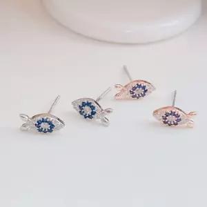 은침) 행운 재물 블루 아이 큐빅 물고기 귀걸이