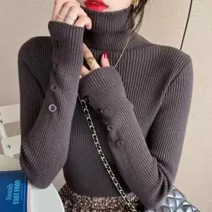 (색상 브라운)여성겨울니트 골지 니트 목 폴라 겨울 여성 터틀 티 넥 폴라니트티