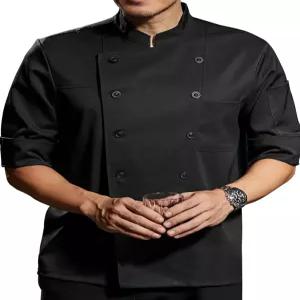 키치프 셰프 코트 스트레치 경량 재킷 소프트 블랙 남성 하프 슬리브 유니폼 주방 레스토랑