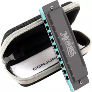 컨저 하모니카 10홀 디아토닉 디럭스 C 키 초보자용 형광체 브론즈 리드 황동 구강 오르간 케이스 포함