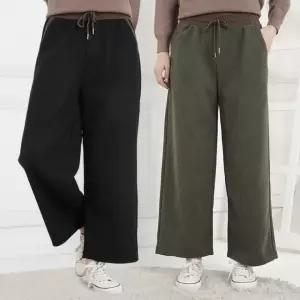 골덴 배색 밴딩 기모 팬츠 / 중년 여성 겨울 허리 스트링 바지